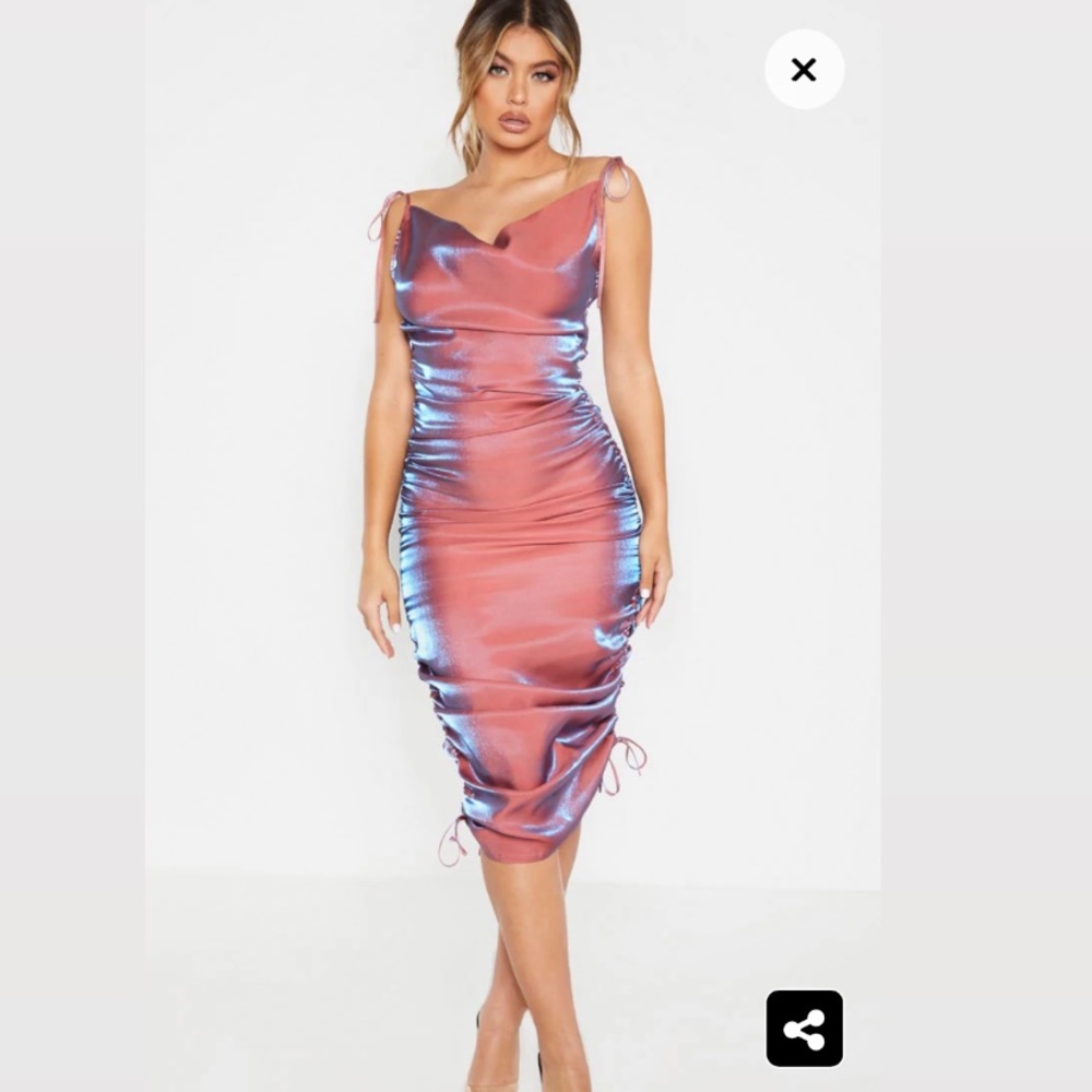 PLT pink metallic cowl neck midi dress sz.12